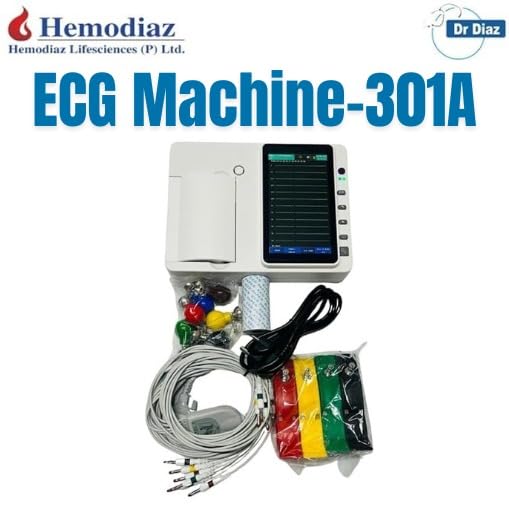 Image of DR DIAZ 3 Channel ECG Machine 301A, Portable 7Inch Touch Screen ECG301 3 Channel ECG Machine | 12 Lead Electrocardiograph with Touch Screen, Printer & Rechargeable Battery | Hospital & Clinic Use