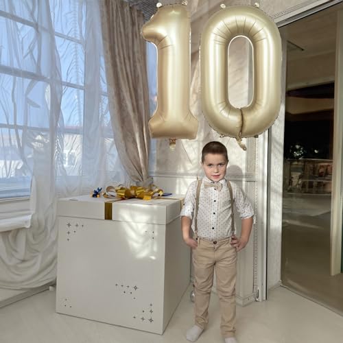 Image of Metallic Gold Number 0 Balloons 40 Inch, Large Champagne Number Balloons 0-9 Set, Light Gold 0 Mylar Foil Balloon Numbers for Girls Boys Baby Shower Birthday Graduation Anniversary Party Decorations