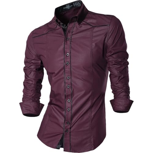 Men Casual Single Breasted Shirt Regular Solid Long Sleeve Office Shirt4