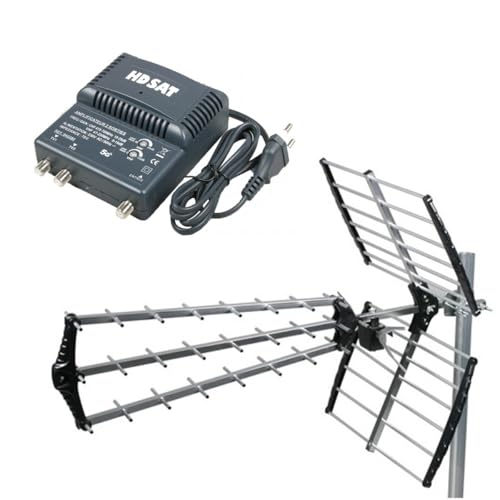 HDSAT Antenne TNT Trinappe Gain 18dB + Amplificateur TNT 2 Sorties