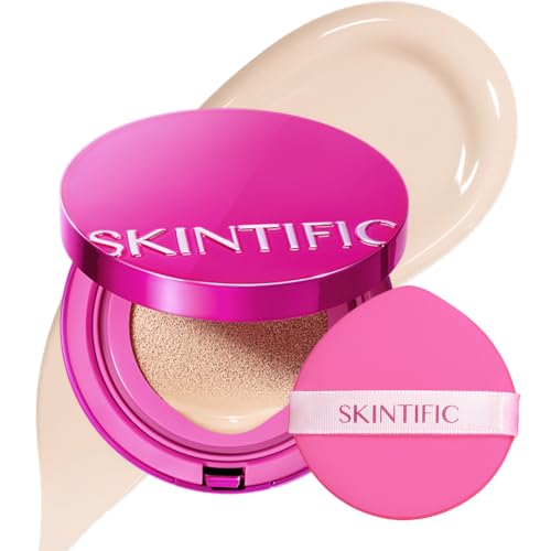 SKINTIFIC Cushion Foundation – Dewy Coverage, Long-Lasting, 02 Ivory