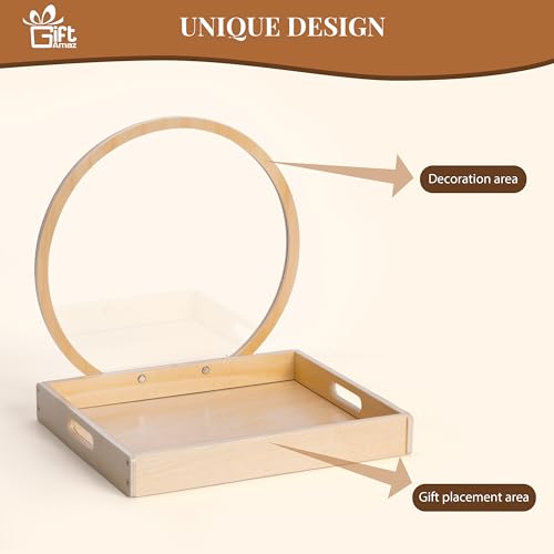 Image of GiftAmaz Wooden Baskets for Gifts Empty, DIY Easter Basket Gift with Clear Arch Acrylic Display Board, Empty Gift Baskets Storage, Birthday Party Wrapping Gift Holder for Baby Shower or Bridal Shower