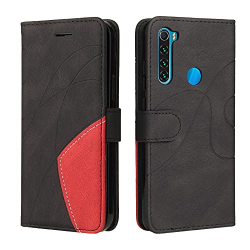 CXTcase Funda para Xiaomi Redmi Note 8, funda con tapa para tarjetas magnéticas, funda de teléfono de dos colores Redmi Note 8, PU piel antigolpes, Flip Case Redmi Note 8, negro