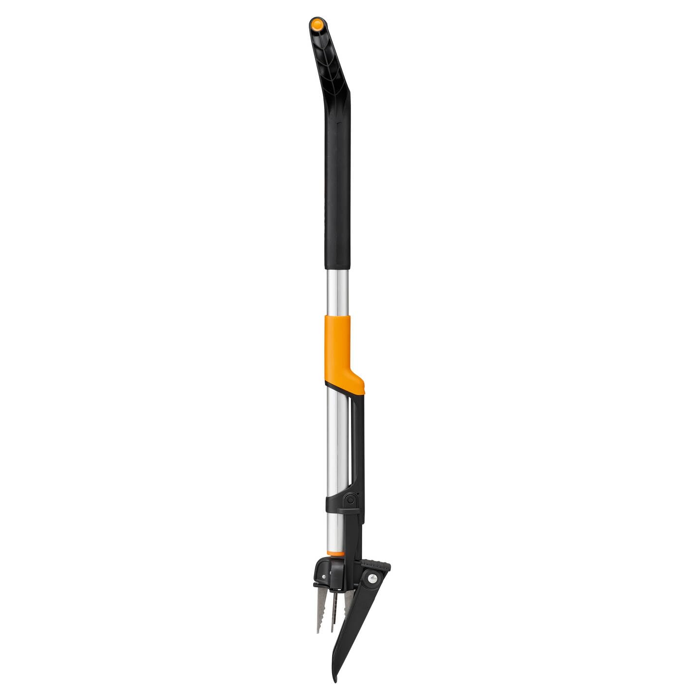 Fiskars X-Series Estirpatore per Erbacce, Utensile Telescopico con 4 Griffe in Acciaio Inox, Impugnatura a D, Fino a 120 cm, Sistema di Espulsione, Pedana Pieghevole, Nero/Arancione, 1082709