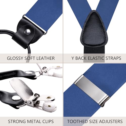 Image of Dubulle Suspender and Bow Tie for Men Paisley Solid Mens Suit Braces Pretied Bowtie and Handkerchief Cufflinks Formal Wedding