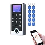 Tuya WLAN Fingerprint Türöffner mit Code & RFID – IP68 Codeschloss Haustür aus Metall mit LCD Display, Zutrittskontrolle per App, Fingerabdruck, Karte & PIN, 125kHz Schloss, WG26/34, DC12V, inkl.10tag