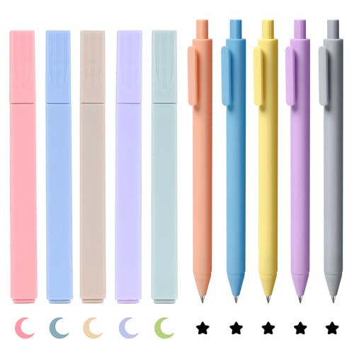 Aesthetic Bible Highlighters and Pens,No Bleed,Quick Dry,5 Pcs Pastel Cute Assorted Colors Highlighters and 5 Pcs Black Ink Bible Pens For Bullet Journaling,Planner,Note,School,Office Supplies
