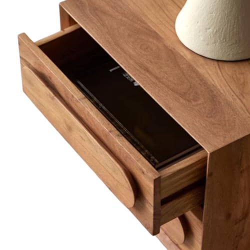 Image of MISAN Boston Solid Wood Bedside Table with Rattan Drawers Mid Century Night Stand for Living Room, Bedroom (X-Hony)