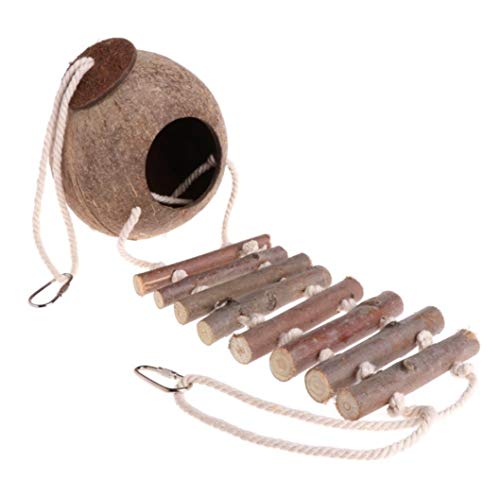 IGUGHI 鳥の巣 ココナッツ殻 バードハウス 吊り下げ式 天然素材 インコ ハムスターなどの小動物用 はしごおもちゃ フック付き 鳥用品