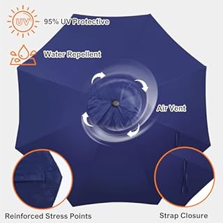 Blissun 9ft Patio Umbrella Replacement Canopy, Market Umbrella Top, Outdoor Table Umbrella Canopy for 8 Ribs, Canopy Only (Navy Blue)