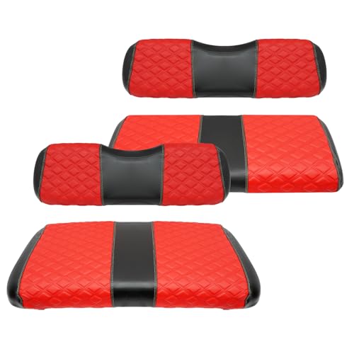 Samxomap Golf Cart Front And Rear Seat Covers Waterproof And Sun Resistant Marine Grade Vinyl Leather Seat Cover Accessories For Ezgo Txt 1994-2013,Red(4Pcs)