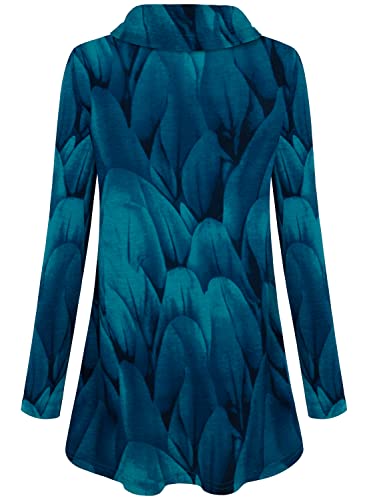 Bulotus Fall Sweaters for Women 2025 Cowl Neck Asymmetrical Long Tunics for Leggings Vacation Travel Tops with Pockets
