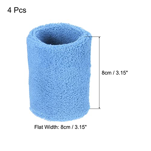 PATIKIL Sports Wristbands 8x8cm, 4 Pack Cotton Terry Cloth Absorbent Sweatband for Tennis Basketball Working Out Athletic Running, Blue - Image 2