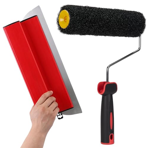 Drywall Skimming Blade Smoothing Spatula Plastering Wall Plastering Tools, High Grade Drywall Skimming Blade for Plastering (16inch/40cm with Paint Roller Cover)