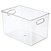 mDesign Deep Plastic Home Storage Organizer Bin with Built-in Handles for Cube Furniture Shelving in Office, Closet, Cabinet, Bedroom, Bathroom, Nursery, Dorm - 4 Pack - Clear