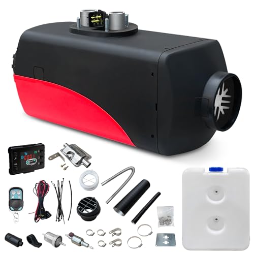 KIASTER 5KW / 8KW 12V Diesel Heater Air Parking Heater Diesel Night Heater With LCD Display & Remote Control & Fuel Tank for Car Trucks Boat Trailer RV Caravan Campervans (Red+Black 5KW)
