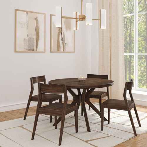 Plank+Beam Verso Round Dining Table, 47 Inch Solid Wood Kitchen & Dining Room Table, Minimalist Table for Dining Room, Kitchen Dinner Table, Walnut
