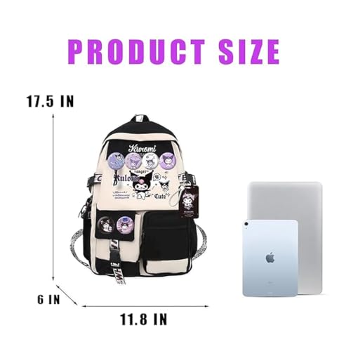 PALAY® Kuromi Backpack for School Girls 6-12 Years Old Teens Fashion Kawaii Kuromi Print School Bags for Girls Large Multi Layer Travel Backpack for Teens Students Gift