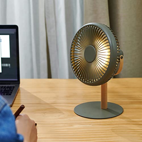 Gingko Beyond - Ventilador de escritorio desmontable ultra silencioso, control remoto o botón, 3 velocidades de viento frío, carga USB-C, ventilador colgante y luz con soporte de madera premium (verde