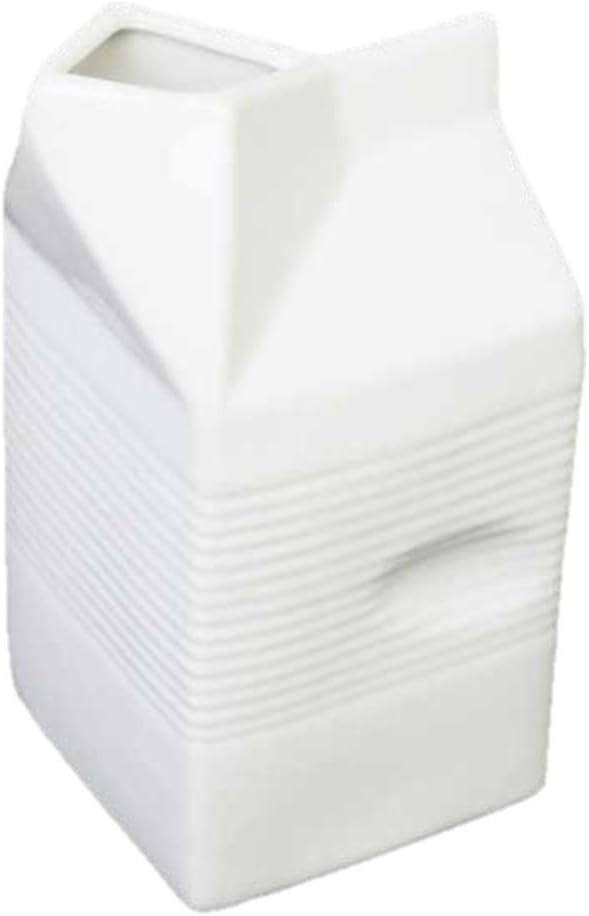 Large White Ceramic Milk / Cream Serving Carton Jug with Finger Print Easy Grip