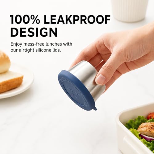 Newception 6pcs 2.4oz Stainless Steel Condiment Cups with Leak-Proof Lids - Perfect for salads, dips, and sauces. Portable design ideal for picnics, travel, and meal prep. Reusable & easy to clean — view 4