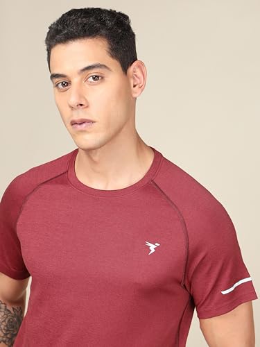 Image of TECHNOSPORT Men's Melange Slim Fit Round Neck T-Shirt Double Cool Raglan Sleeve Slip On Polyester for Gym Running Workout UPF50+ Anti Odour