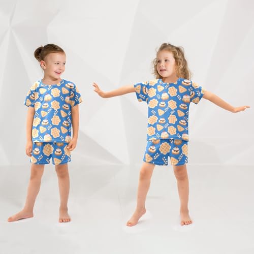 Pajama Sets Waffles Ice Cream Pattern Short Sleeve Summer Sleepwear 2 Piece Pjs4