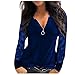 Xmiral Maglia Donna Manica Lunga Maglione Maniche Camicetta Maglietta Superiore Magliette e Camicette Donna Moda Casual Pizzo Maglia Cuciture con Scollo a V con Cerniera ( L,1Blu )