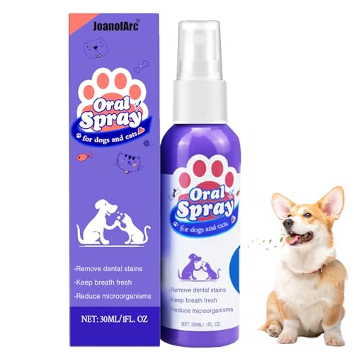 JoanofArc Dog Dental Care Spray Pet Oral Spray Breath Freshener & Teeth Cleaning Spray Oral Spray Bad Breath Reduce Plaque & Tartar No Brushing Required Teeth Treatment Spray 1.01 Fl Oz
