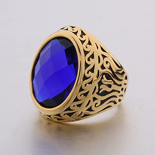 Masop Jewellery Vintage Mens Stainless Steel Cz Ring Gold Biker Celtic Band Blue Stone Size 12 #TOP3