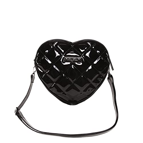 Rock Rebel Quilted Flying Bat Studded Mina Women’s Shoulder Bag Heart Shaped Dracula Purse (Glossy Black)2
