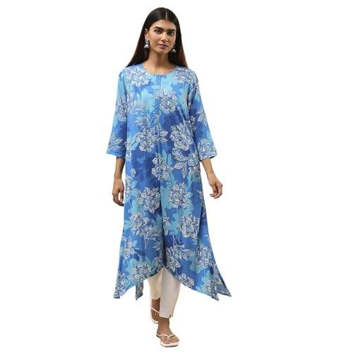 Image of BIBA Women Rayon Viscose Straight Fit Straight Printed Kurta