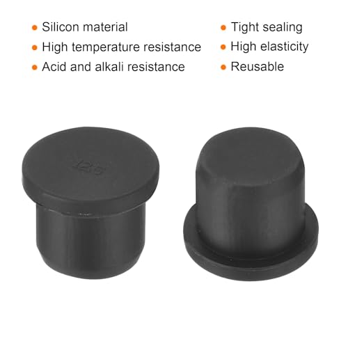 Image of uxcell High Temp Silicone Plug Mount Dia 12.5mm /0.49 inch t Shaped Rubber Stopper Hole Plugs for Powder Coating Plating Waterproof Plugs Sealing Plugs Black Pack of 36(OD 15mm)