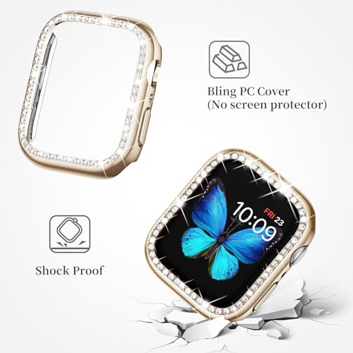 Image of SUPOIX for Apple Watch Band 42mm + Case, Bling Bands for Women (Champagne) | Shiny Metal Bands & 2 Pack Protective Cover Cases for iWatch Series 3 /2 /1 42mm