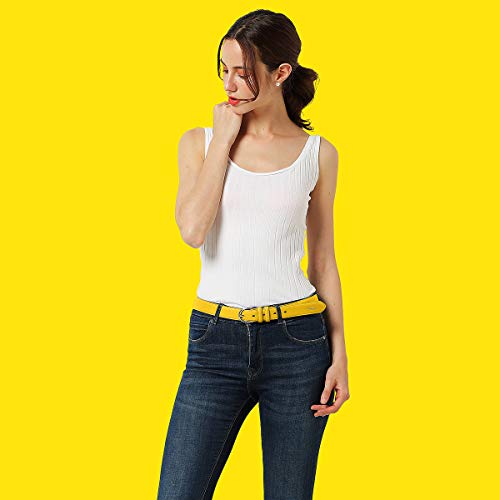 Falari Women Genuine Leather Belt Fashion Dress Belt With Single Prong Buckle 6028-Yellow-M #TOP3