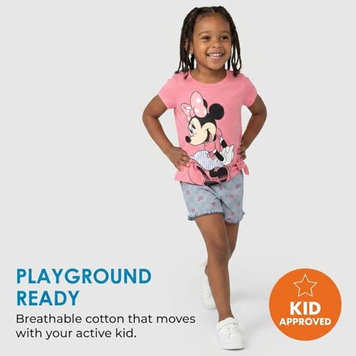 Short et t-shirt Minnie Mouse à nœud frontal ensemble fille bleu rose