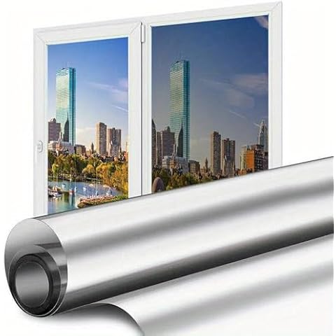 YIZHI Window Film One Way Daytime Privacy Static Cling Sun Blocking Anti UV Reflective Non-Adhesive Decorative Window Tint Premium PET Material for Home and Office (Silver 16" x 39.4") Cover