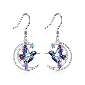 Violetter Mond Kolibri! Lebendige Emaille Ohrh&auml;nger aus 925 Silber | Schmuck-Ohrringe