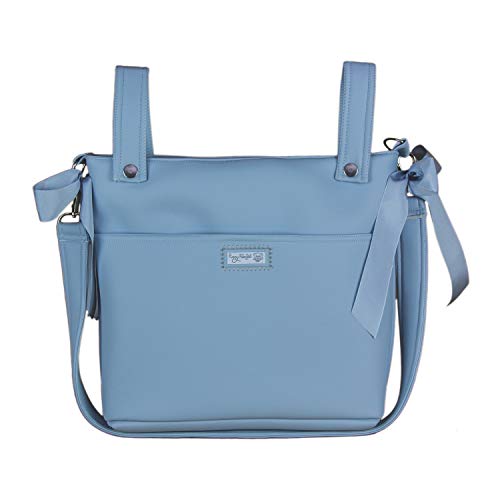 Bolso para Silla de Paseo - Talega para silla de Paseo Rosy Fuentes- Incluye Asa larga para el hombro, bolsillos interiores y Lazos - Limpieza Sencilla 0-azul empolvado