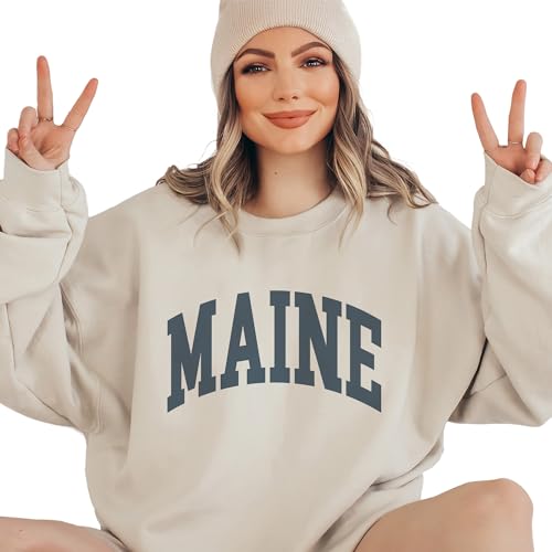 Maine Sweatshirt - Maine ME Pullover - Faded Vintage Athletic Aesthetic Varsity Style - Trendy State Travel Gift For Him or Her - Unisex Crewneck Sweatshirt
