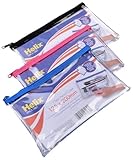 Helix Clear Exam Pencil Case - 20x12.5cm - Assorted Zip Colours - Pack of 3 - Waterproof Small Zipped Pencil Case Pouch - Image 1