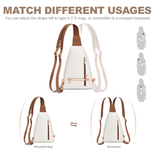 SYTRAH Anti Theft Sling Bag for Women, RFID Crossbody Purses Convertible Sling Backpack, Cross Body Purse Chest Bag for Travel Daily Use Beige Brwon by SYTRAH - Image 8