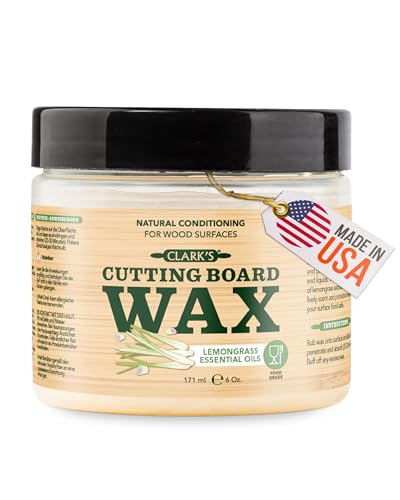CLARK'S Cutting Board Wax - 2-in-1 Wood Butter & Food Grade Mineral Oil with Beeswax – Butcher Block Conditioner for Charcuterie & Cutting Boards – Lemongrass Essential Oil Scent – Made in USA, 6oz