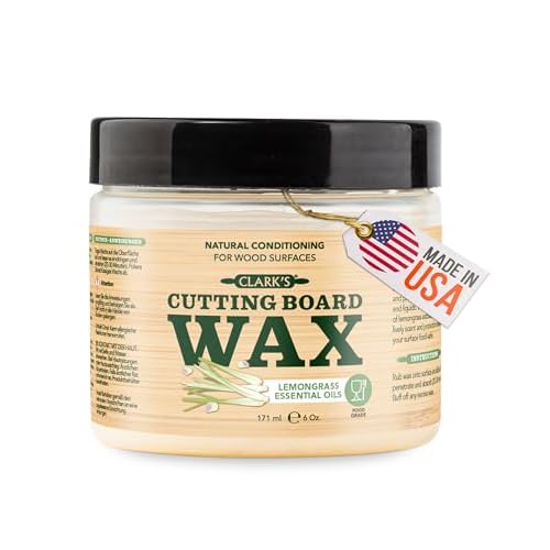 CLARK'S Cutting Board Wax - 2-in-1 Wood Butter & Food Grade Mineral Oil with Beeswax – Butcher Block Conditioner for Charcuterie & Cutting Boards – Lemongrass Essential Oil Scent – Made in U