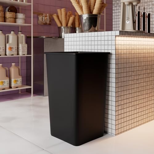 Image of 50 Gallon Black Square Commercial Trash Garbage Can | Outdoor Office Restaurant School Kitchen