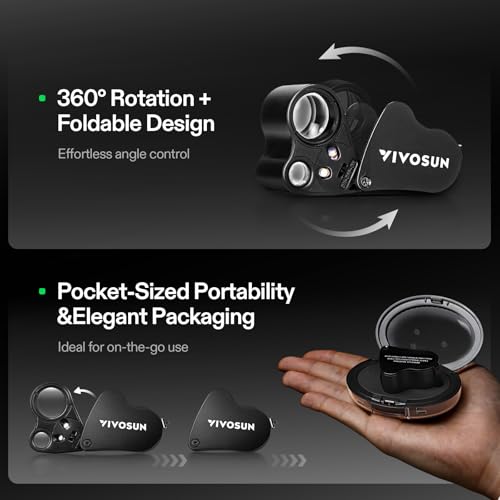 VIVOSUN 2-Pack 30X 60X Illuminated Jewelers Loupe Foldable Magnifier with LED Light for Jewelry Gems Watches Coins Stamps Antiques Black