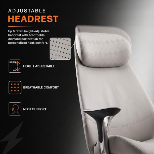 Image of Drogo Amara Ergonomic Office Chair for Work & Home- Luxury Semi-Silicone Leather, 5cm Seat Depth Adjustment, Curved Headrest, PU Aluminium Armrest, 135 Recline with 3 Lock Positions, Footrest (Beige)