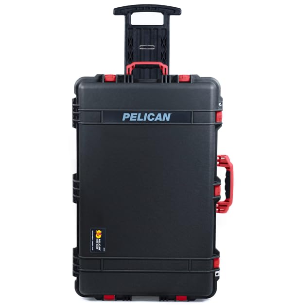 Black Pelican 1650 Large case with Red handles and latches. Comes empty & with wheels.