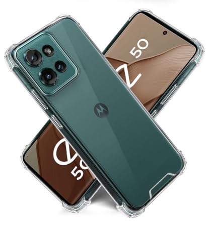 Image of WOW IMAGINE Ultra-Hybrid Crystal Clear Back Case for Motorola Moto Edge 50 5G | Shockproof Design | Camera Protection Bump | Hard Clear Mobile Back Cover with Cushioned Edges - Transparent