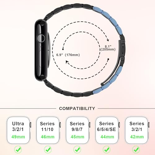 Image of Anlinser Bands Compatible with Apple Watch Band 49mm 46mm 45mm 44mm 42mm, Women Slim Stainless Steel Metal Strap for iWatch Ultra 2 Series 10 9 8 7 6 5 4 3 2 1 SE (Black)